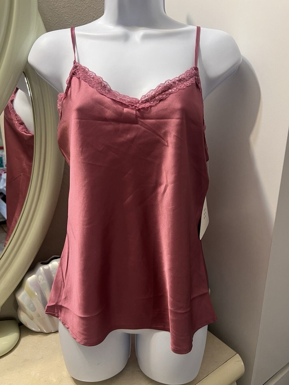 Pink Satin Tank Too Women's Size Medium Spaghetti Strap Top